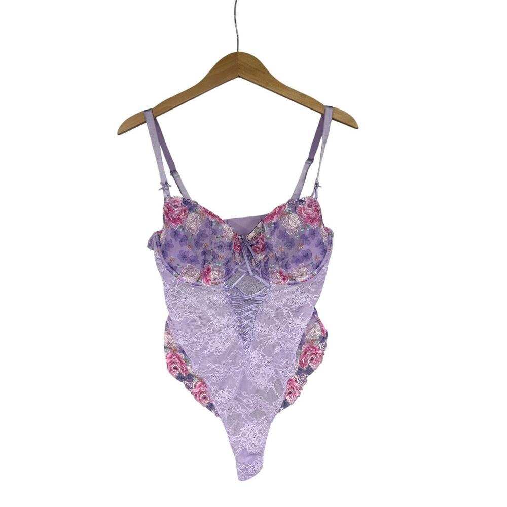 Victoria’s Secret Purple Whimsical Lace Floral One Piece Lingerie Ethereal L?
